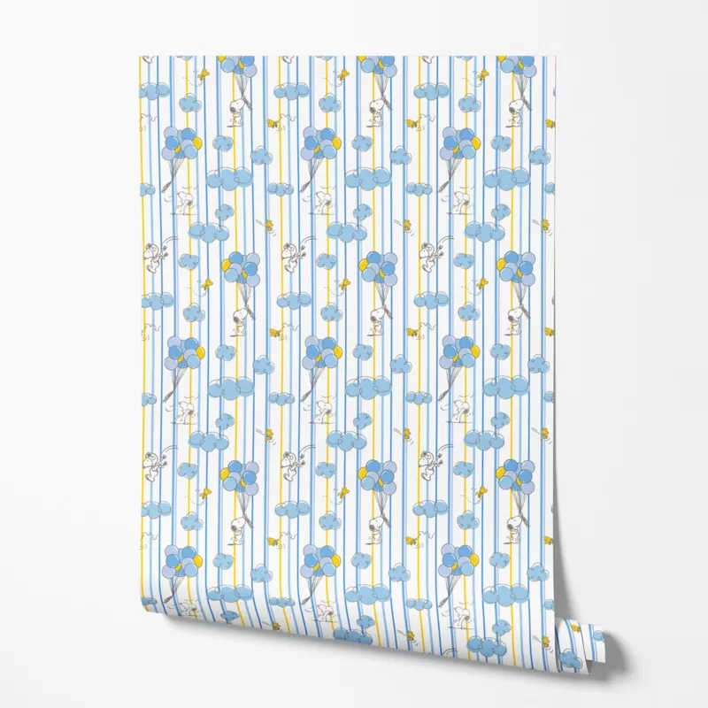 peanuts-balloon-adventures-on-blue-stripes-wallpaper Peanuts Balloon Adventures on Blue Stripes Wallpaper