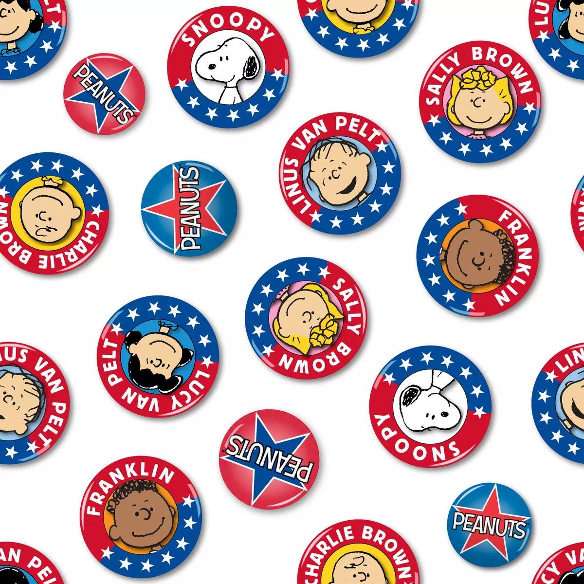 peanuts-campaign-character-badges-fabric Peanuts Campaign Character Badges Fabric