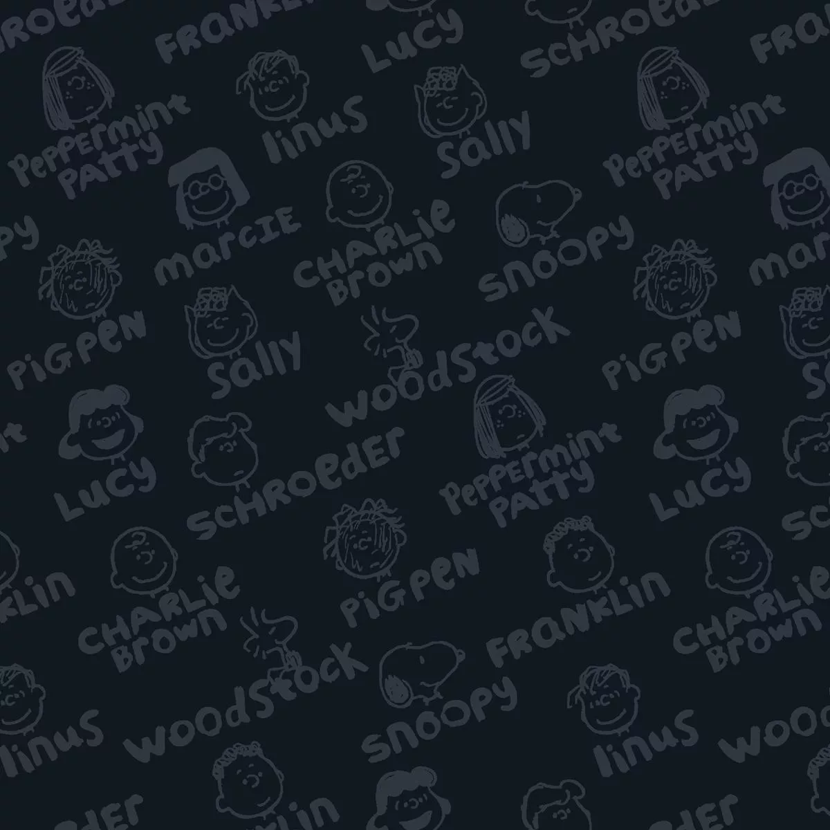 Peanuts Characters Name Toss on Black Fabric