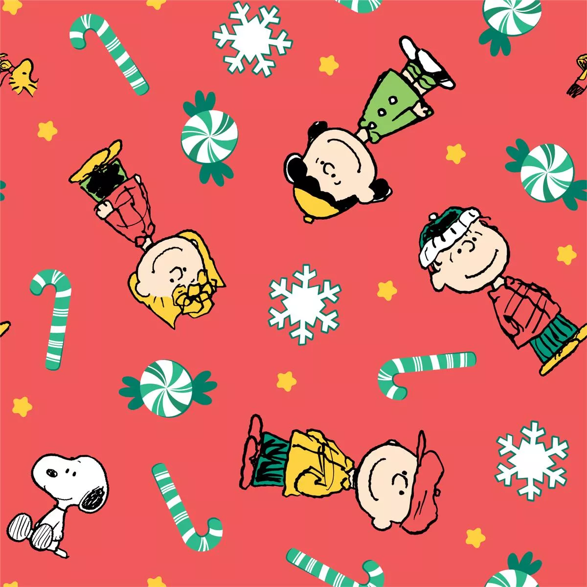 peanuts-cheerful-holiday-fabric Peanuts Cheerful Holiday Fabric