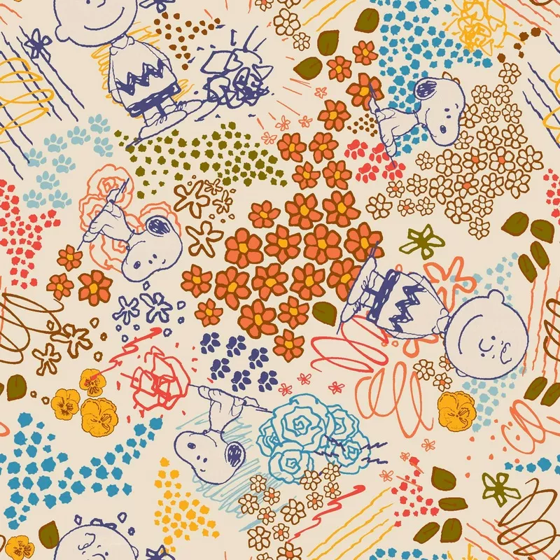Peanuts Floral Toss on Cream Fabric