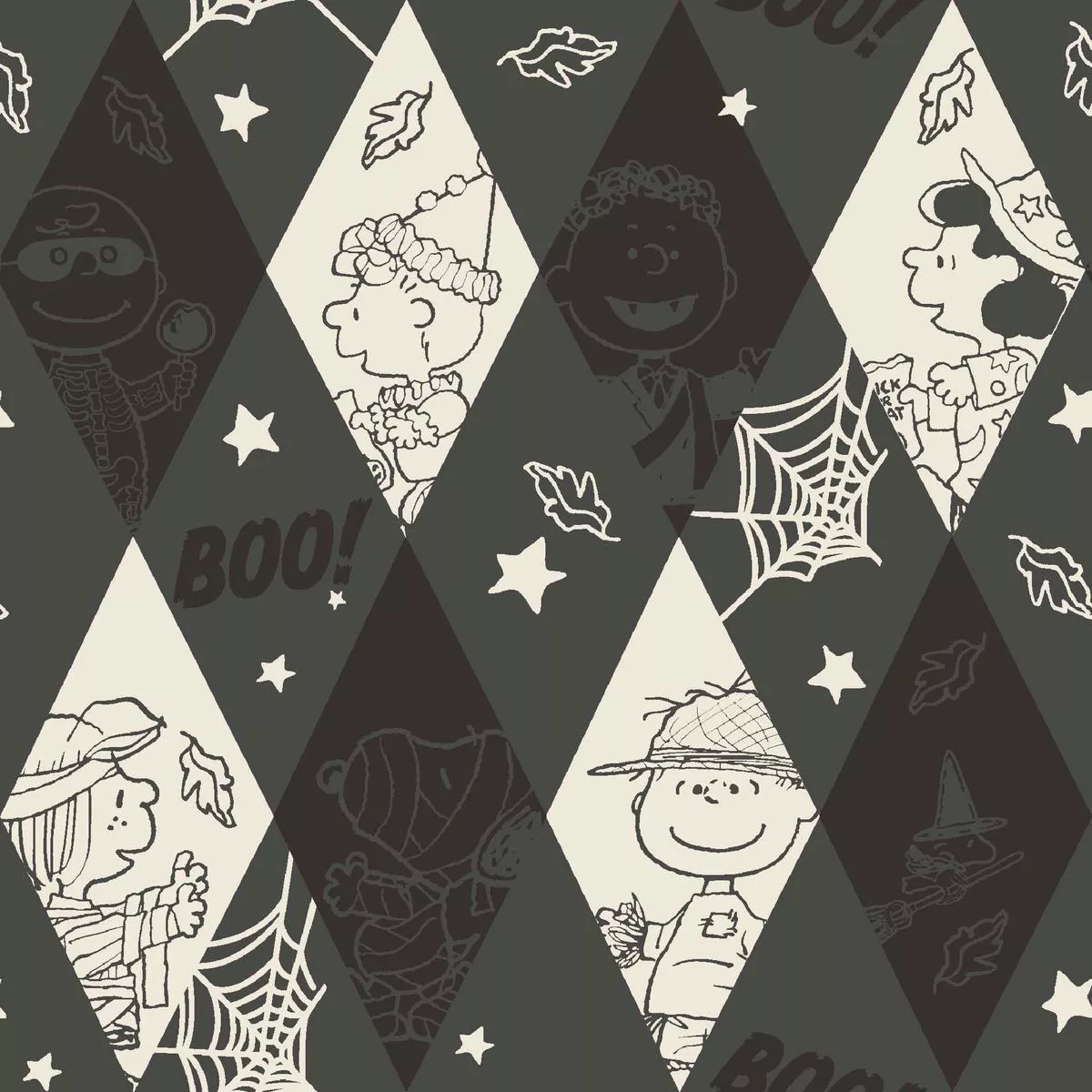 Peanuts Halloween Argyle Gray Diamond Fabric