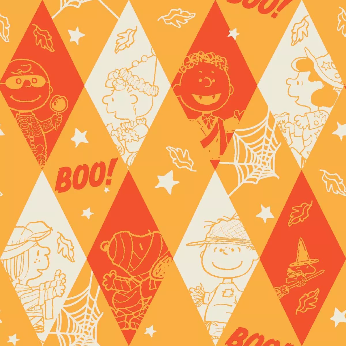 peanuts-halloween-argyle-yellow-diamond-fabric Peanuts Halloween Argyle Yellow Diamond Fabric