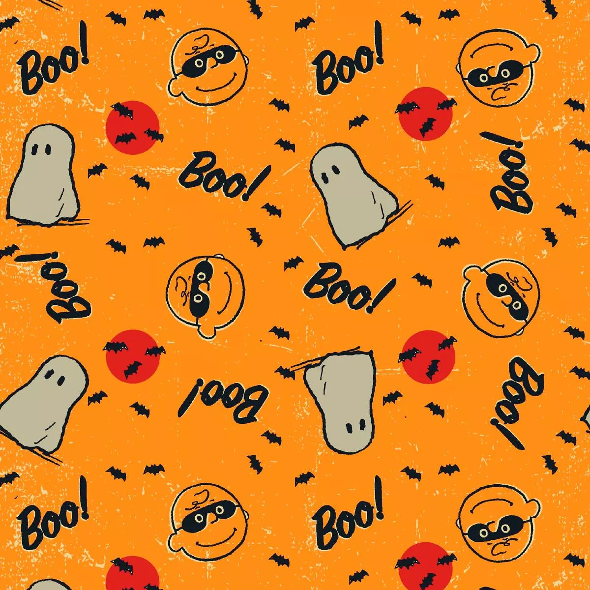 peanuts-halloween-boo-bats-on-orange-fabric Peanuts Halloween Boo & Bats on Orange Fabric