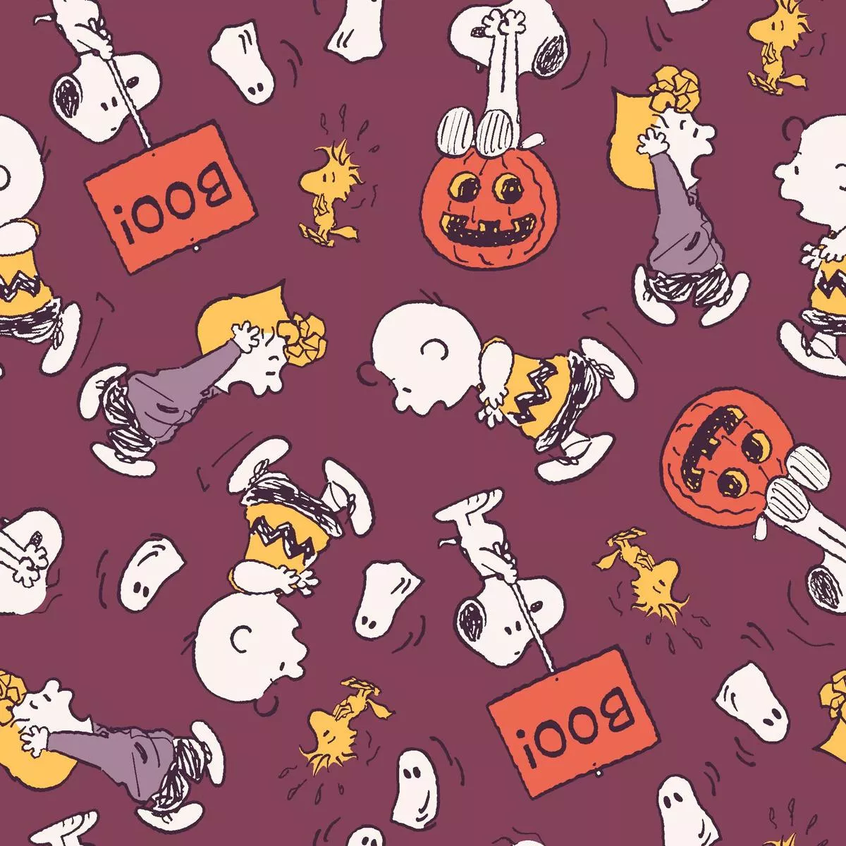 peanuts-halloween-ghost-scares-on-purple-fabric Peanuts Halloween Ghost Scares on Purple Fabric