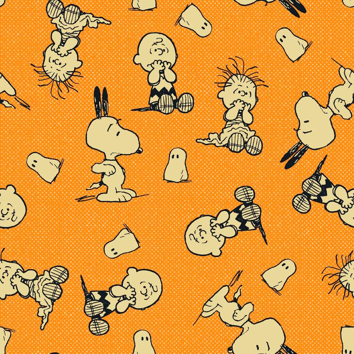 peanuts-halloween-scaredy-cat-on-orange-fabric Peanuts Halloween Scaredy Cat on Orange Fabric