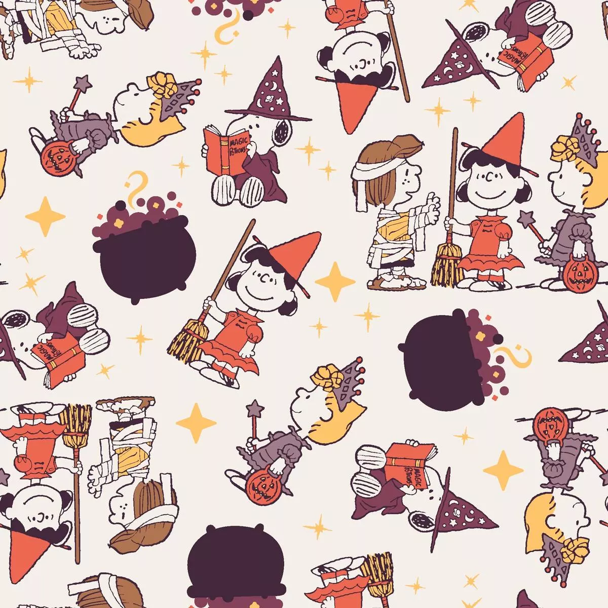 peanuts-halloween-witch-fun-on-cream-fabric Peanuts Halloween Witch Fun on Cream Fabric