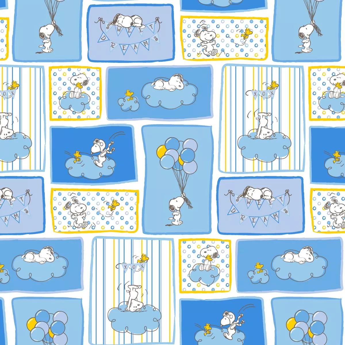 Peanuts Snoopy Adventures on Blue Fabric