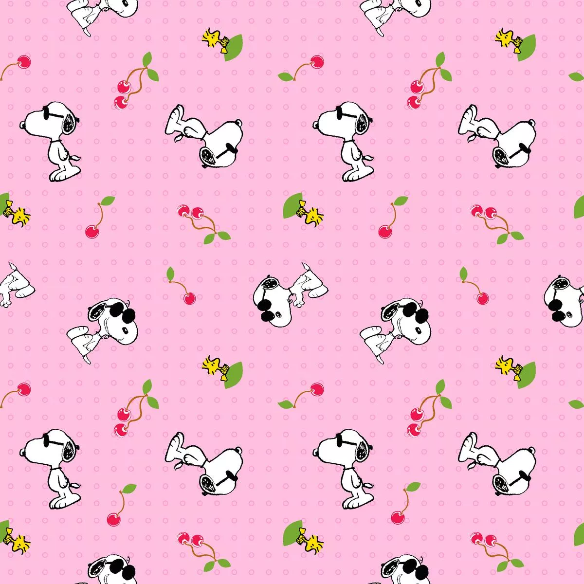 peanuts-snoopy-cherry-dot-on-pink-fabric Peanuts Snoopy Cherry Dot on Pink Fabric