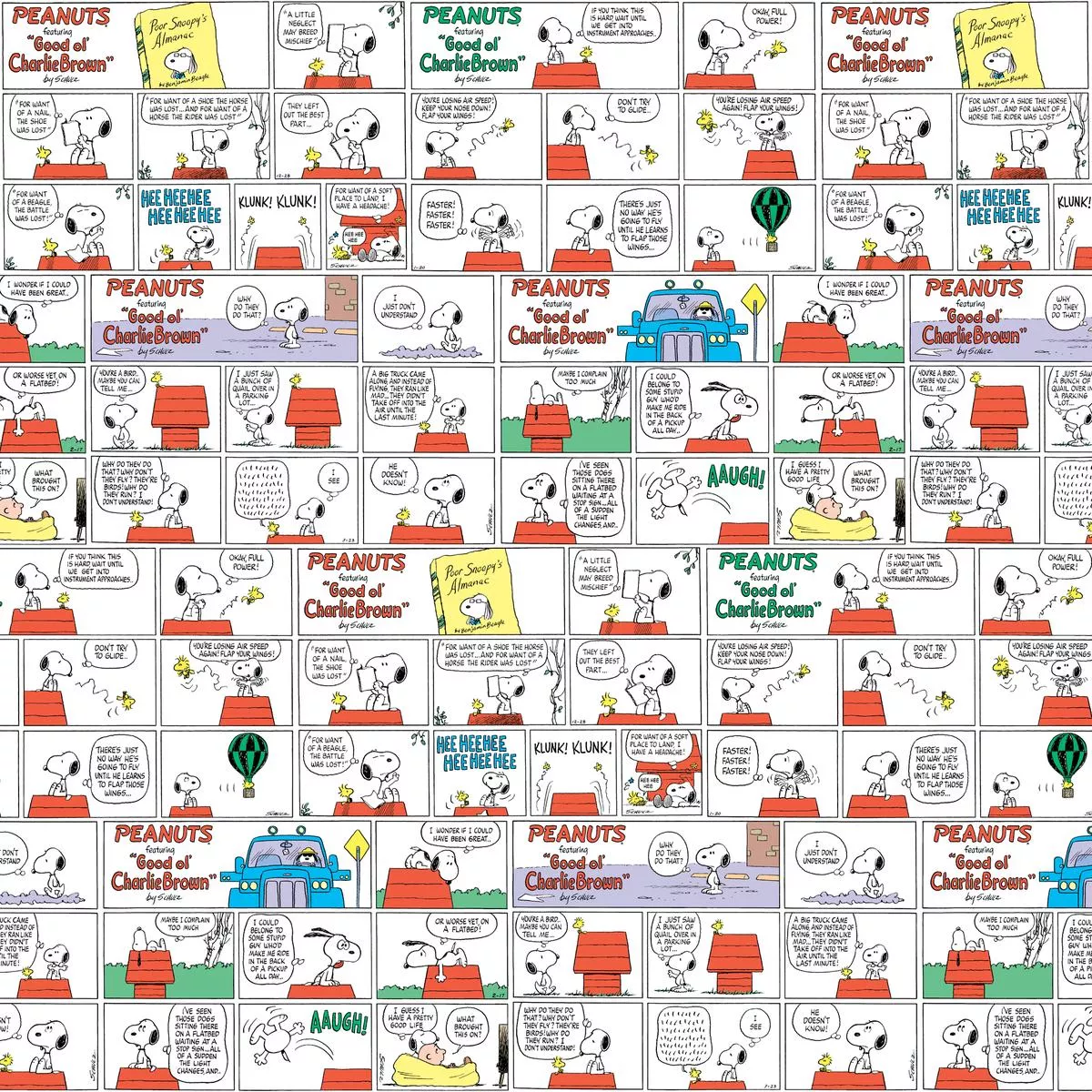 peanuts-snoopy-comic-strip-collage-fabric Peanuts Snoopy Comic Strip Collage Fabric