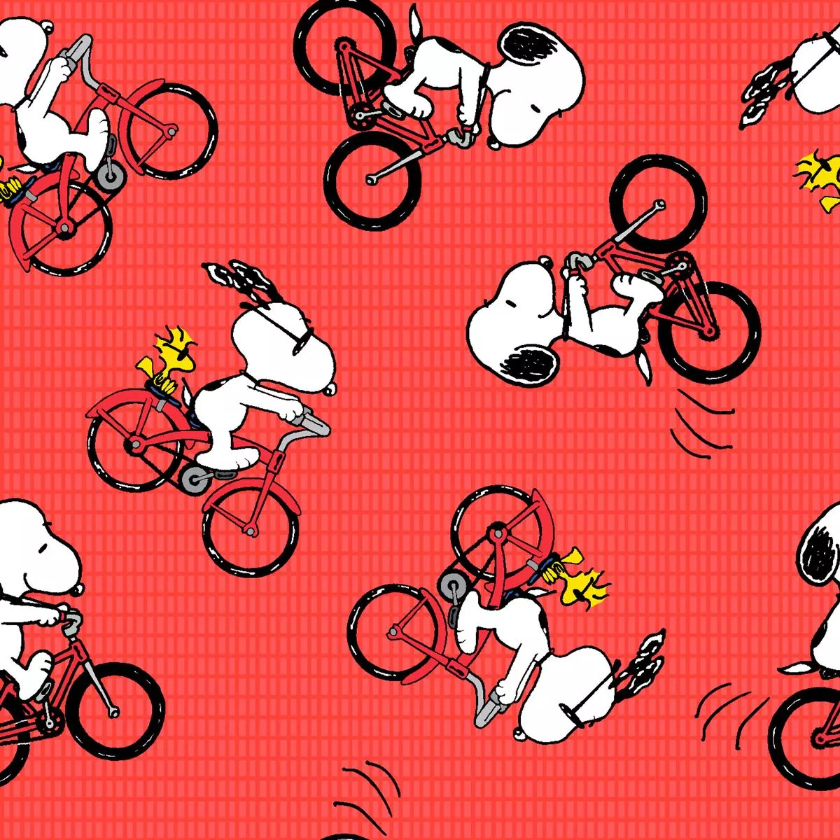 Peanuts Snoopy Cycling on Red Fabric