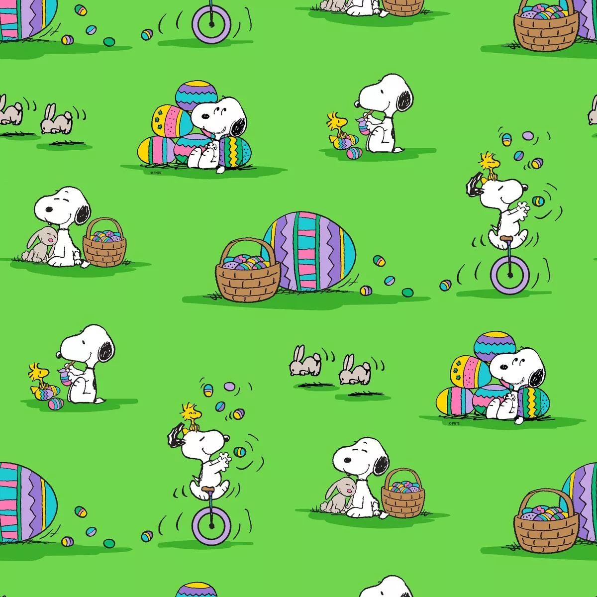 peanuts-snoopy-easter-eggs-on-green-fabric Peanuts Snoopy Easter Eggs on Green Fabric