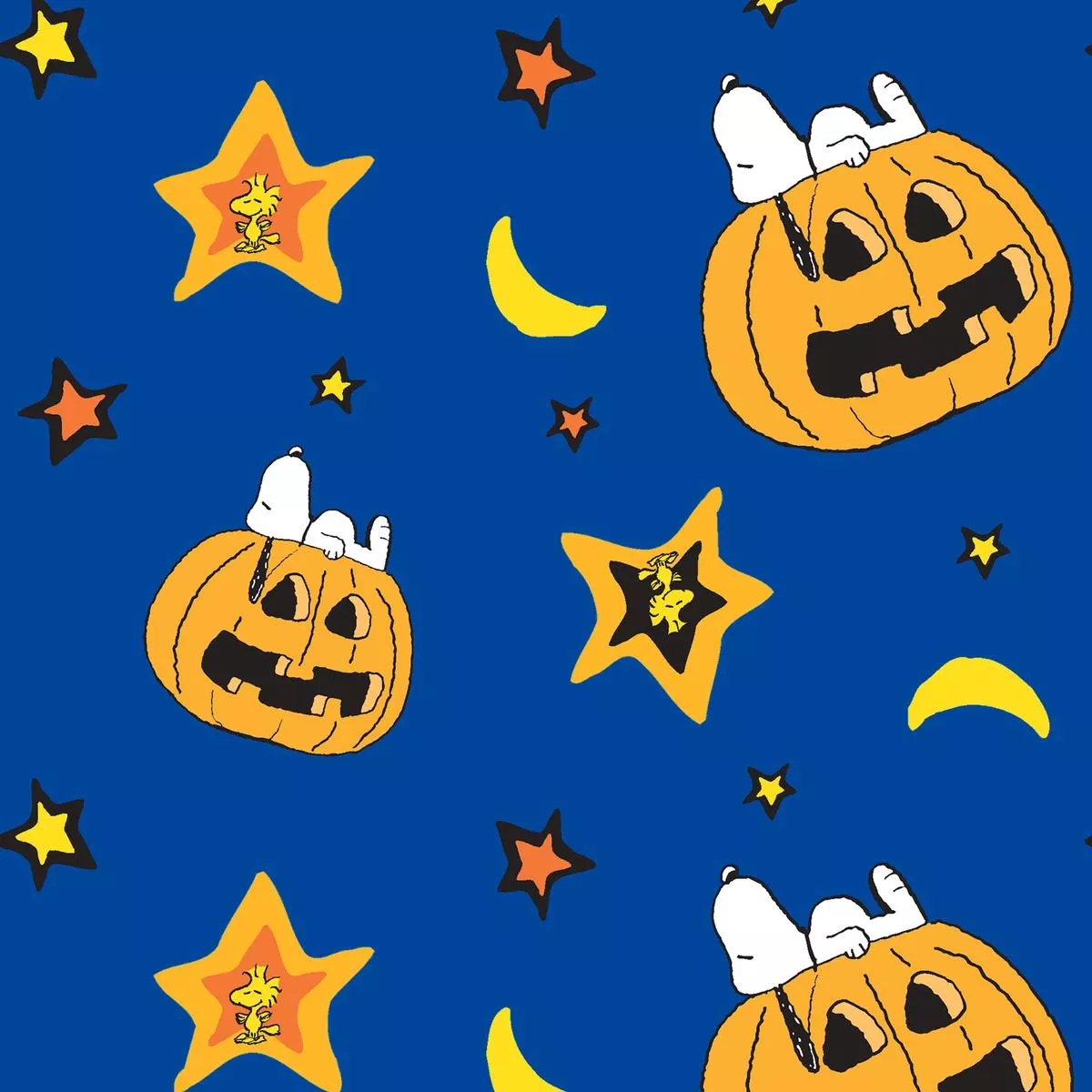 Peanuts Snoopy Halloween Pumpkin Stars Fabric