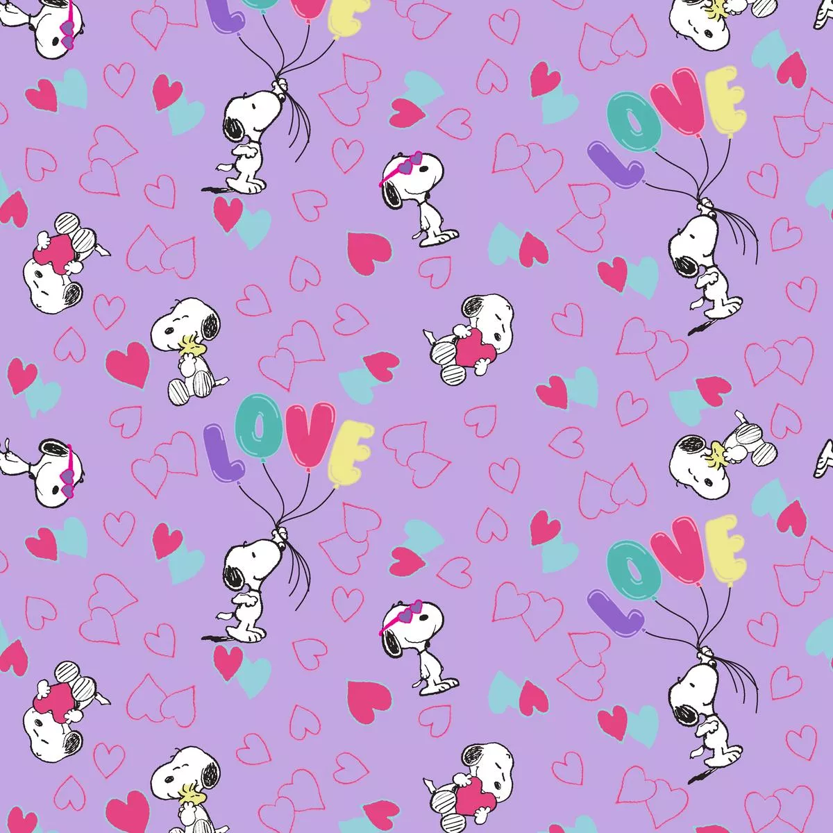 peanuts-snoopy-hearts-on-purple-fabric Peanuts Snoopy Hearts on Purple Fabric