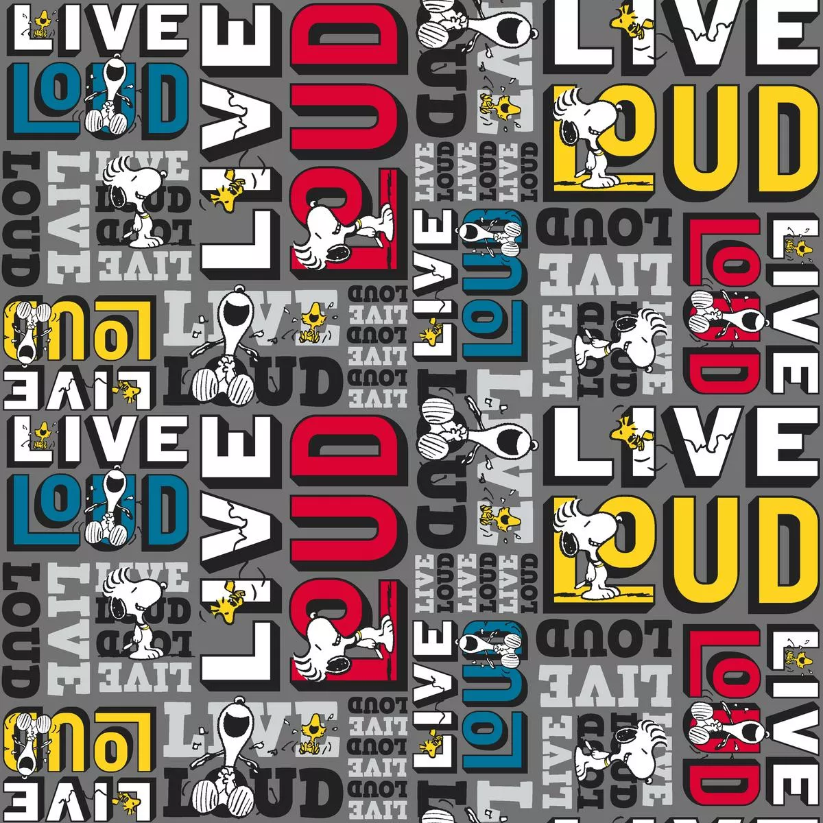 peanuts-snoopy-live-loud-toss-fabric Peanuts Snoopy Live Loud Toss Fabric