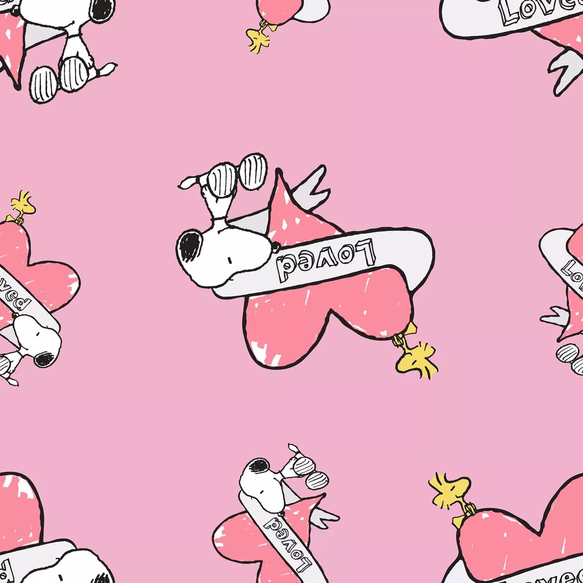 peanuts-snoopy-pink-hearts-loved-fabric Peanuts Snoopy Pink Hearts Loved Fabric