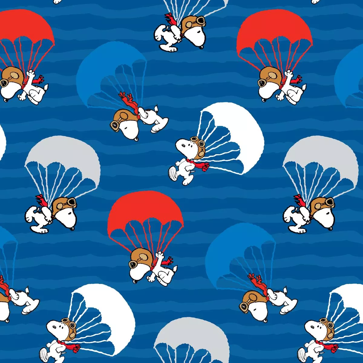 Peanuts Snoopy Skydiving Parachute on Blue Fabric