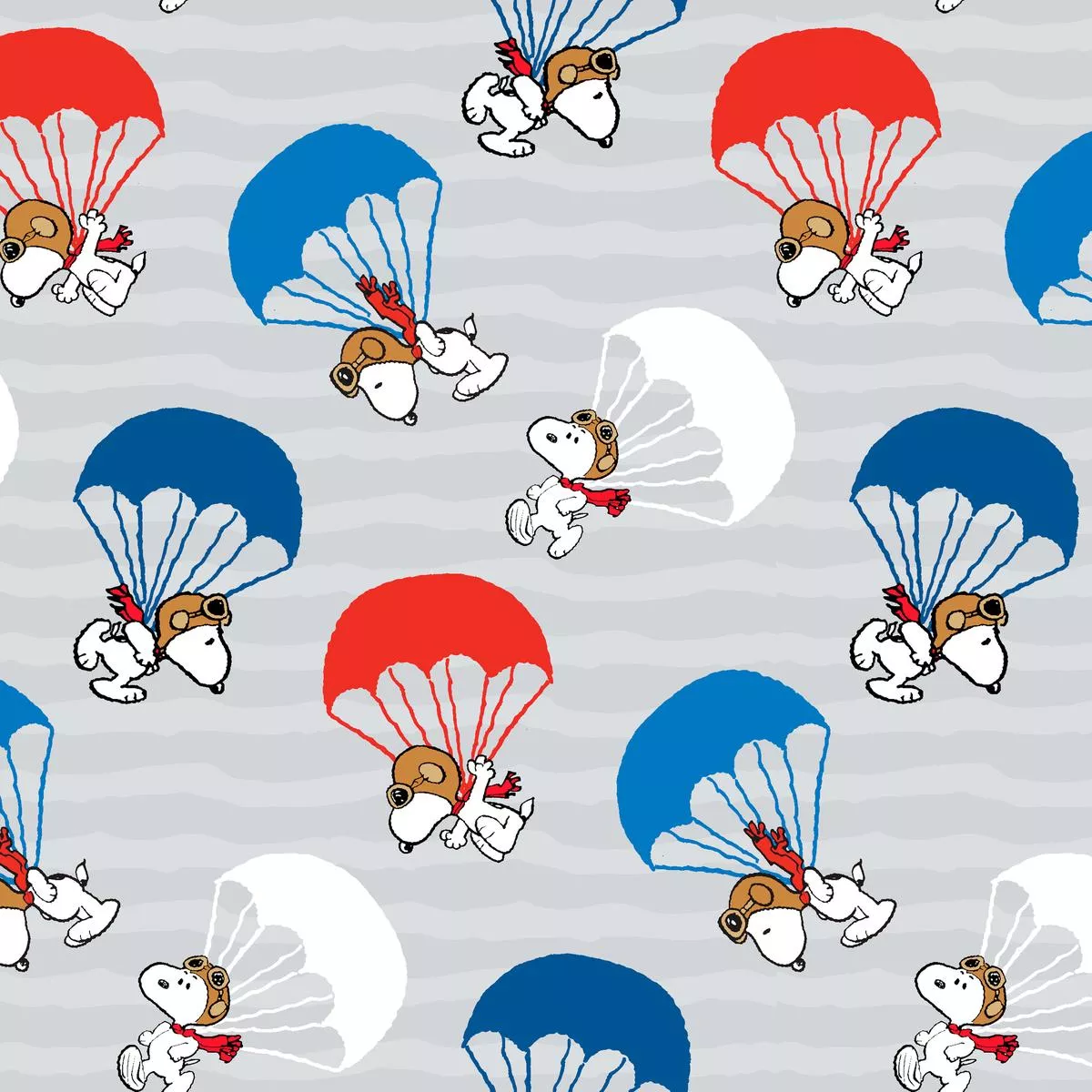 peanuts-snoopy-skydiving-parachute-on-gray-fabric Peanuts Snoopy Skydiving Parachute on Gray Fabric