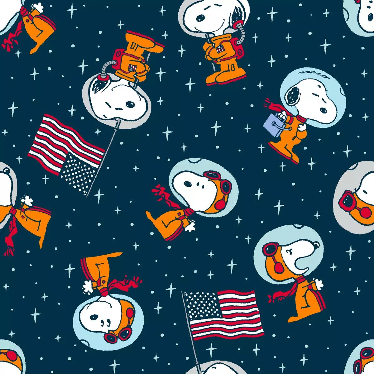peanuts-snoopy-space-astronaut-usa-flag-fabric Peanuts Snoopy Space Astronaut USA Flag Fabric