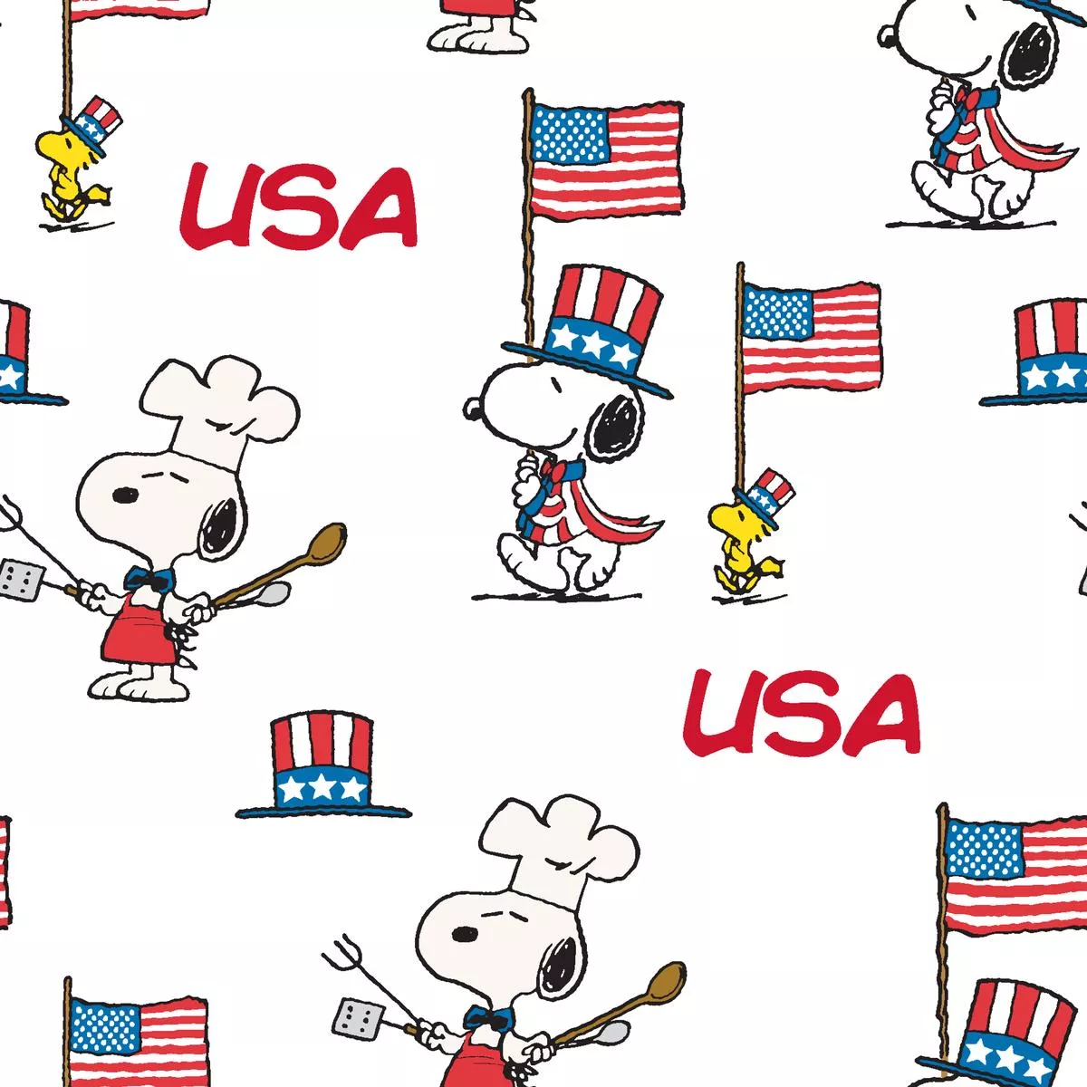 peanuts-snoopy-usa-patriotic-bbq-fabric Peanuts Snoopy USA Patriotic BBQ Fabric