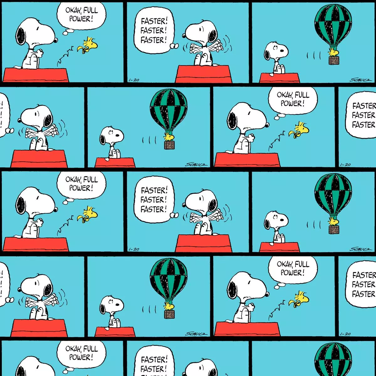 peanuts-snoopy-woodstock-balloon-comic-strip-fabric Peanuts Snoopy Woodstock Balloon Comic Strip Fabric