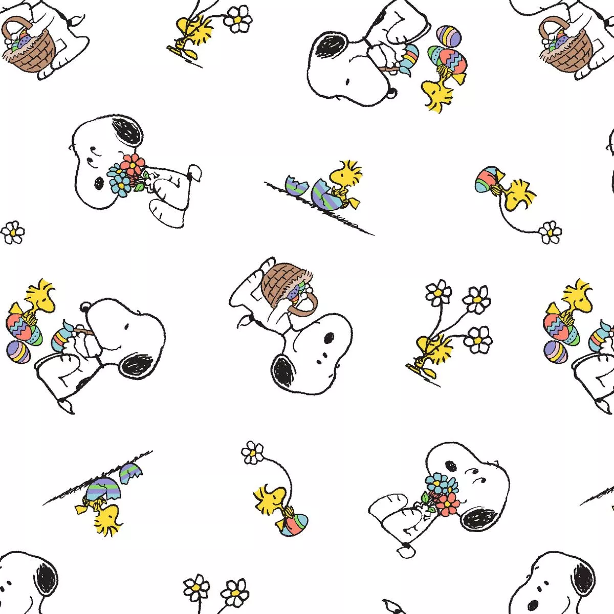peanuts-snoopy-woodstock-easter-toss-fabric Peanuts Snoopy and Woodstock Easter Toss Fabric