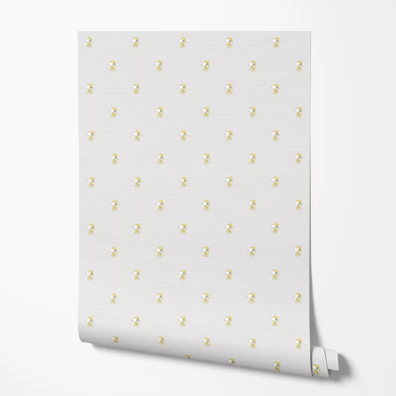 peanuts-snoopy-yellow-hat-on-gray-stripes-wallpaper Peanuts Snoopy Yellow Hat on Gray Stripes Wallpaper