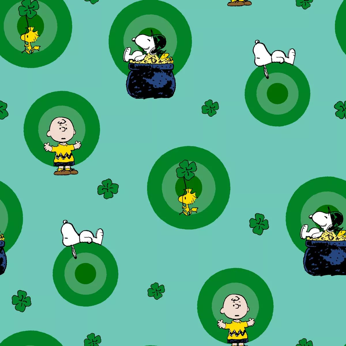 Peanuts St. Patrick’s Green Badges Fabric
