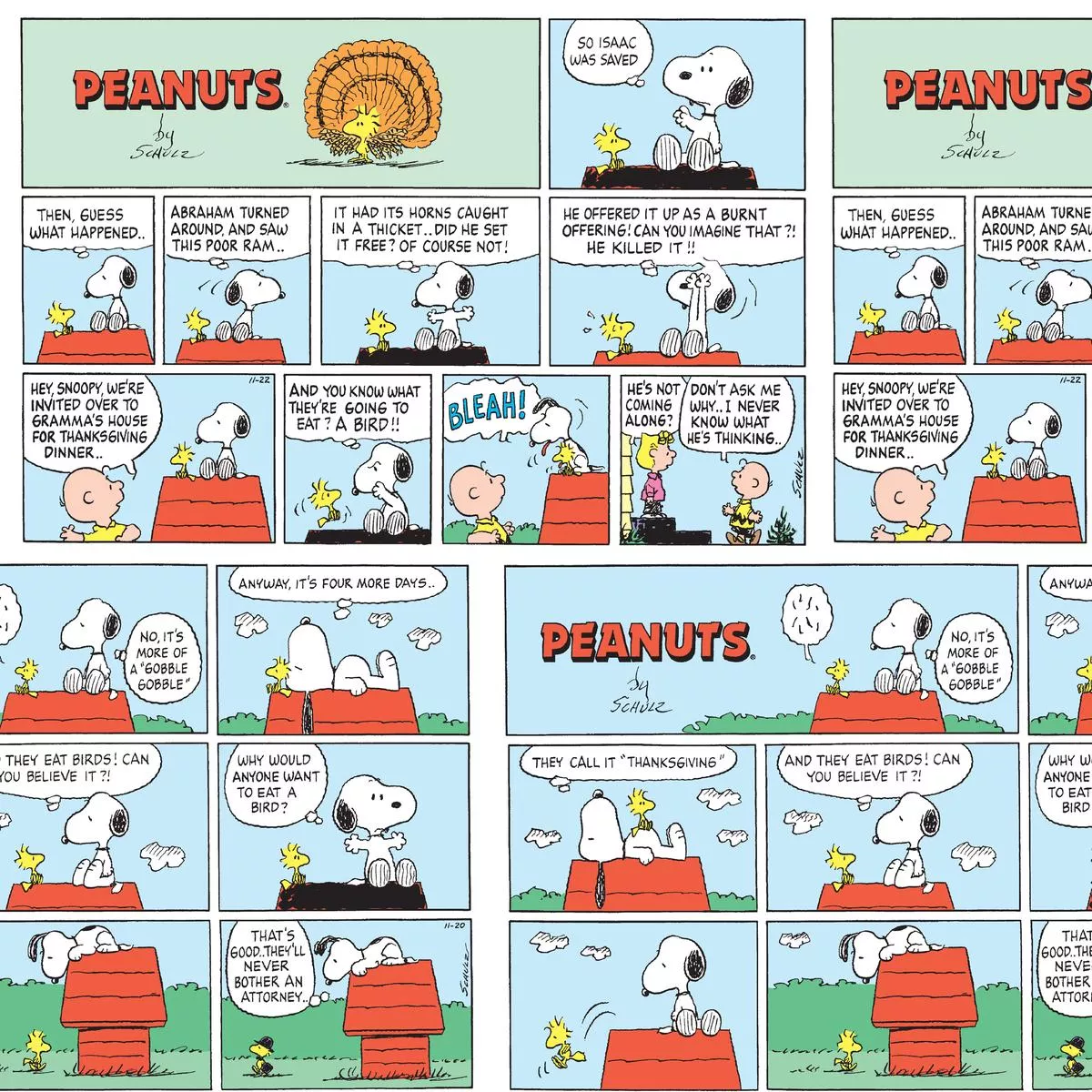 peanuts-thanksgiving-comic-fabric Peanuts Thanksgiving Comic Fabric