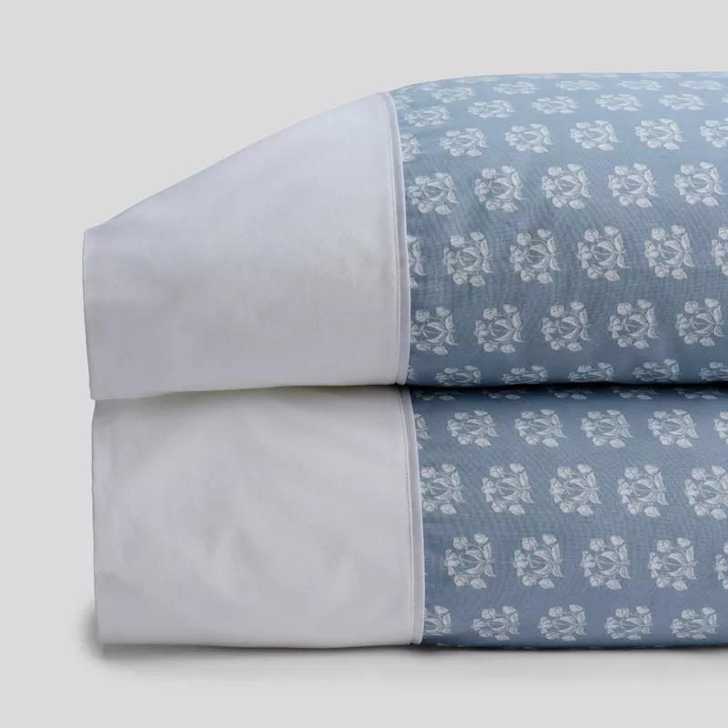 Peony Bundle Print Pillowcase Set Salt On Blue