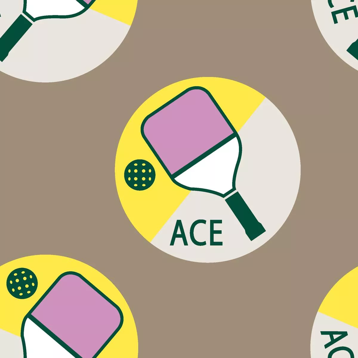 pickleball-medallions-on-beige-yellow-fabric Pickleball Medallions on Beige & Yellow Fabric