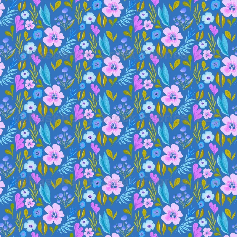 Pink florals on Blue – Medium