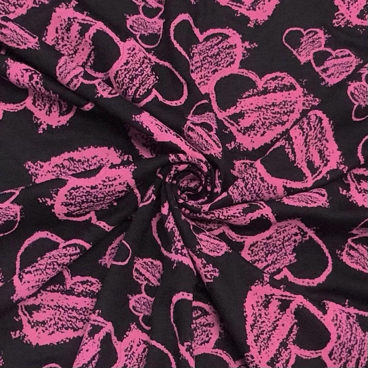 pink-hearts-on-black-knit-fabric Pink Hearts on Black Knit Fabric