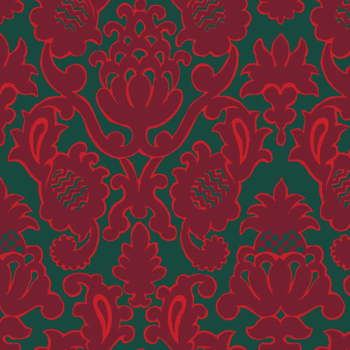Pistachio Manor on Green & Red Fabric