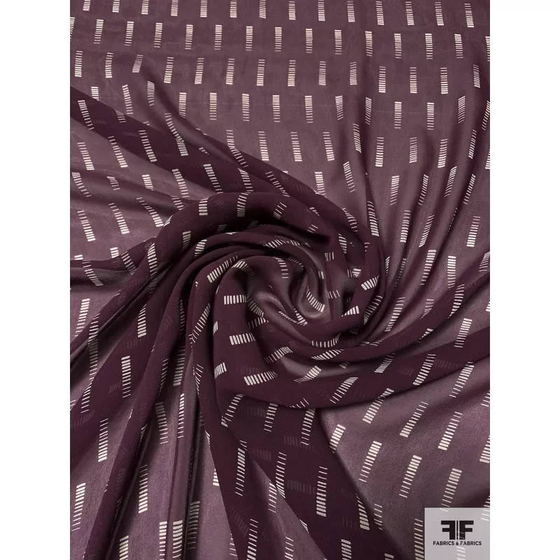 Pixelated Rectangles Printed Silk Chiffon – Tyrian / Off-White