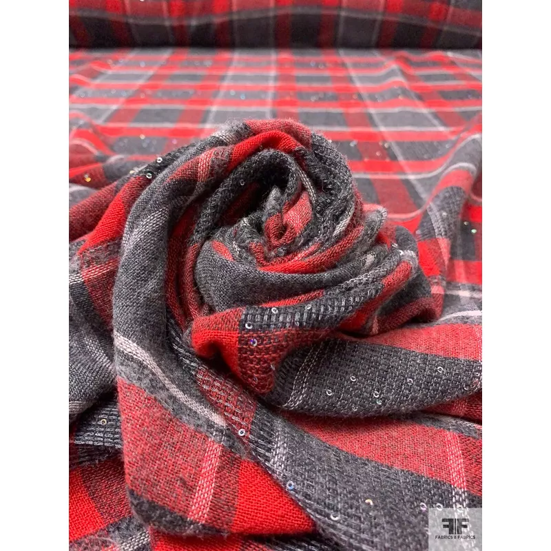 Plaid Lightweight Suiting with Sequins – Red / Grey / Off-White
