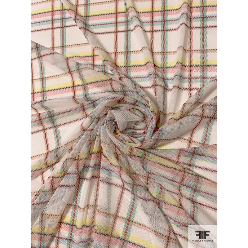 Plaid Printed Stretch Nylon Tulle – Multicolor Pastels