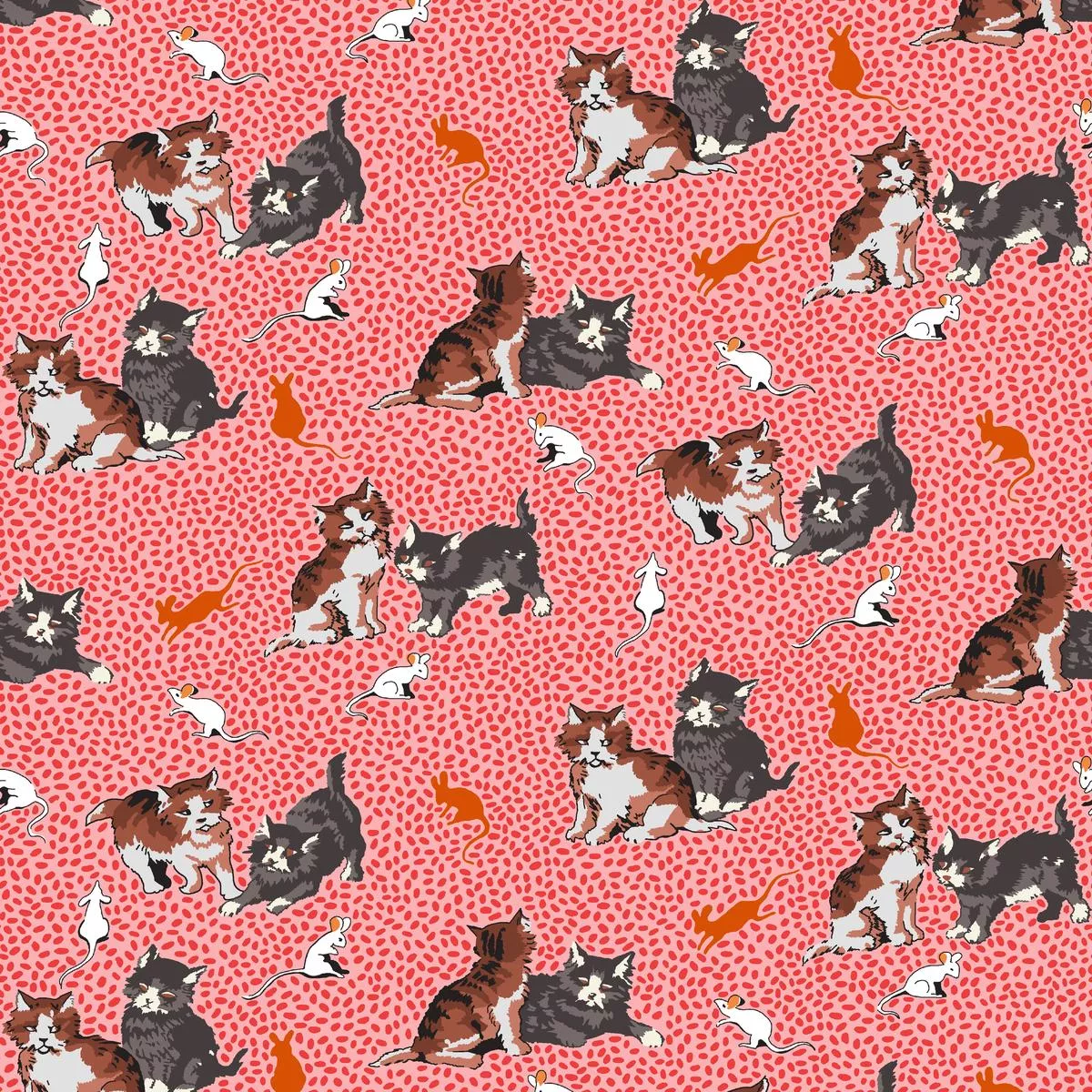 playful-cats-on-pink-fabric Playful Cats on Pink Fabric
