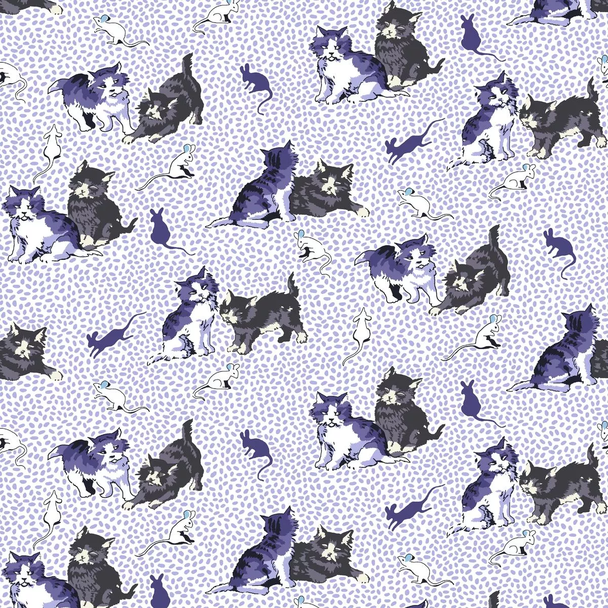 Playful Cats on Purple Fabric