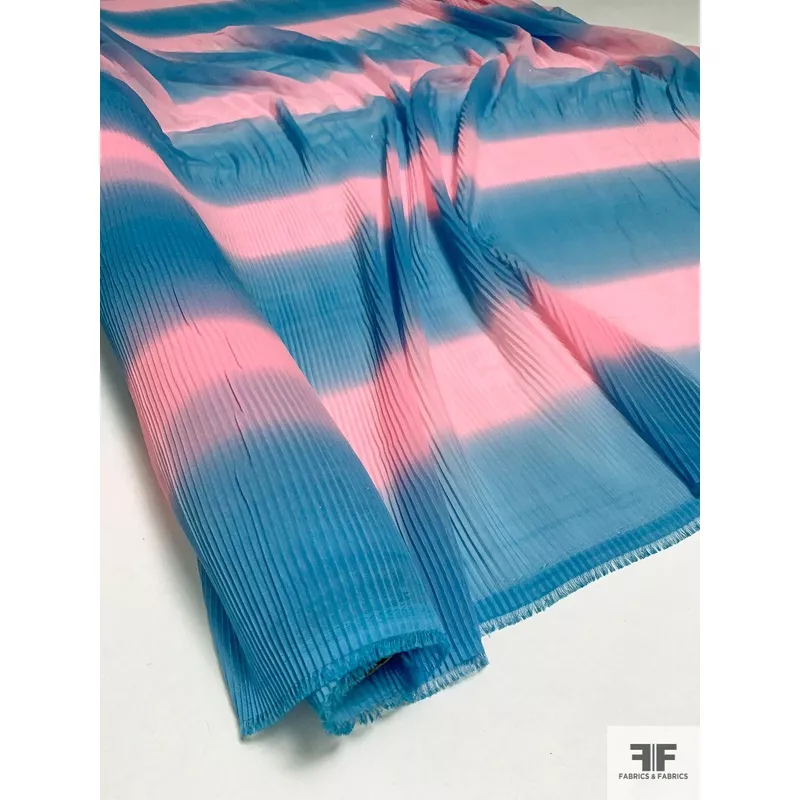 Pleated Tie-Dye Striped Polyester Chiffon – Soft Blue / Pink
