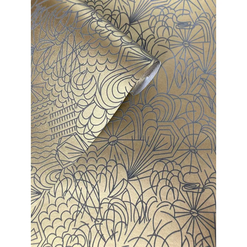 pop-grey-flock-on-gold-lustre-wallcovering Pop Grey Flock on Gold Lustre Wallcovering