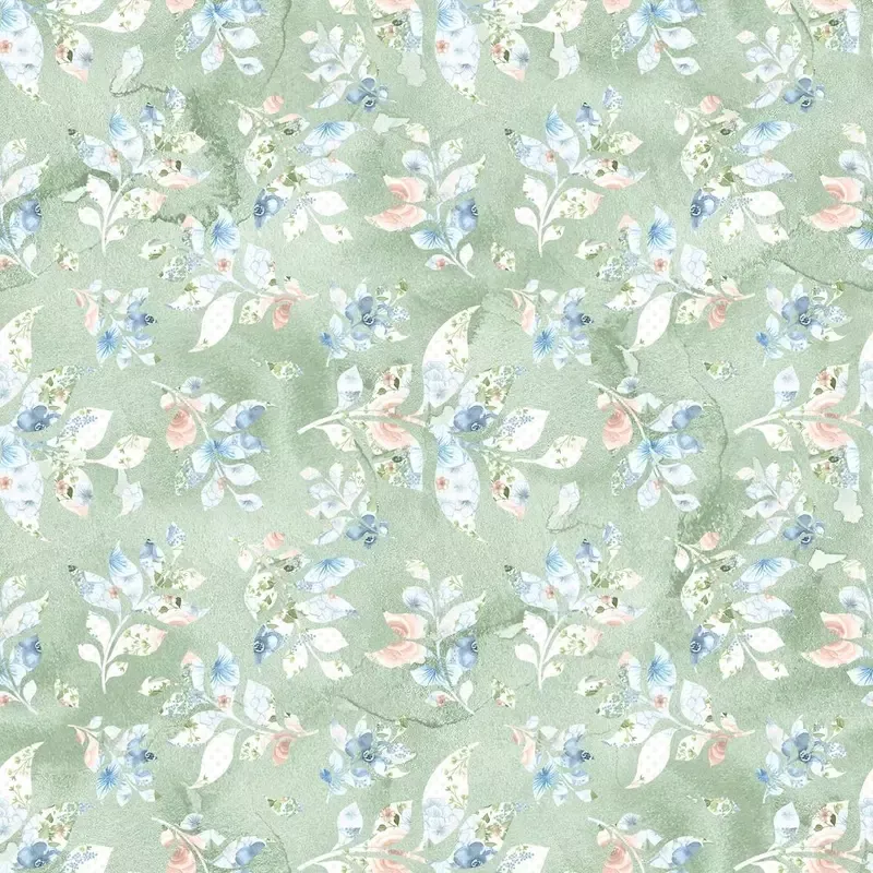 powder-blue-green-leaves-fabric Powder Blue Green Leaves Fabric