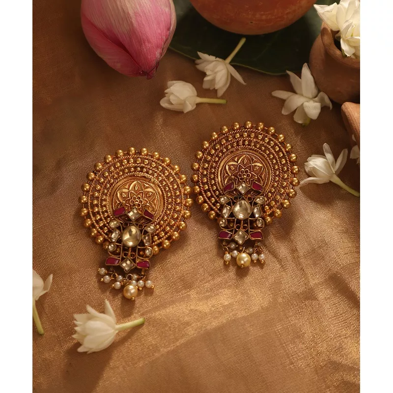 pricilla-handcrafted-disk-earrings-with-pearls Pricilla Handcrafted Disk Earrings With Pearls