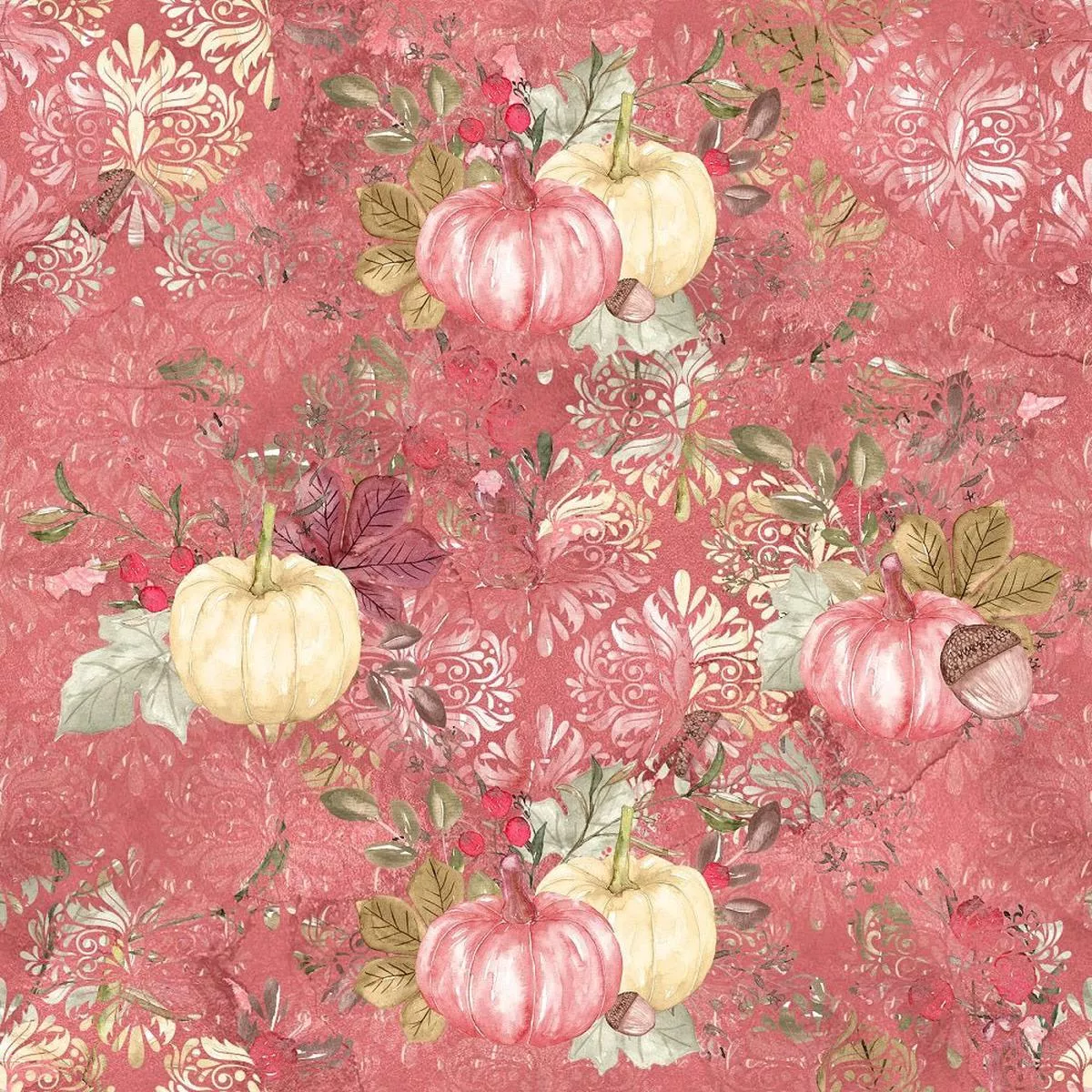 pumpkin-paradise-on-damask-fabric Pumpkin Paradise On Damask Fabric