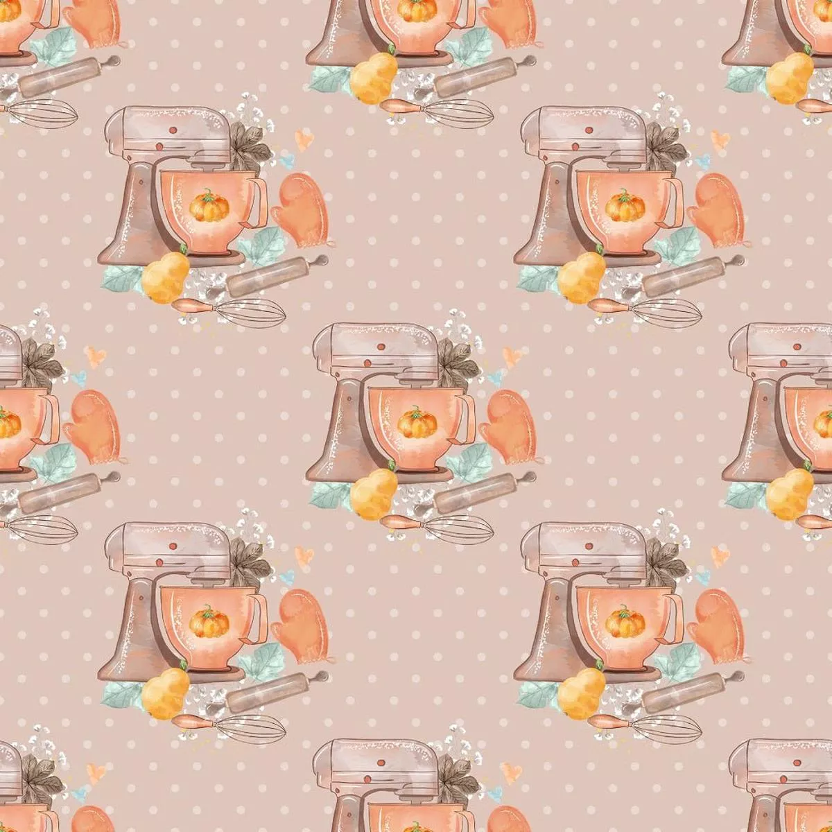 pumpkin-pie-mixer-on-dots-fabric-tan Pumpkin Pie Mixer on Dots Fabric – Tan