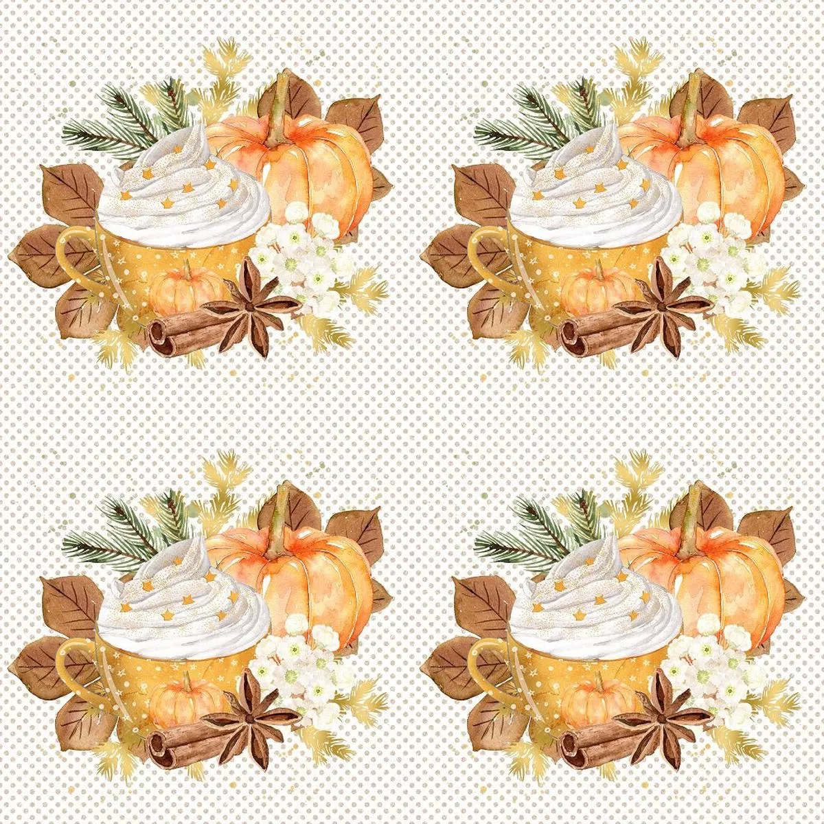 pumpkin-spice-latte-cupcake-on-tiny-dots-fabric Pumpkin Spice Latte Cupcake on Tiny Dots Fabric