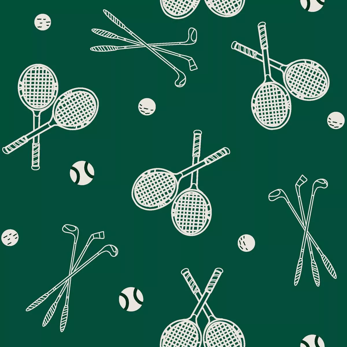 rackets-clubs-on-hunter-green-fabric Rackets & Clubs on Hunter Green Fabric