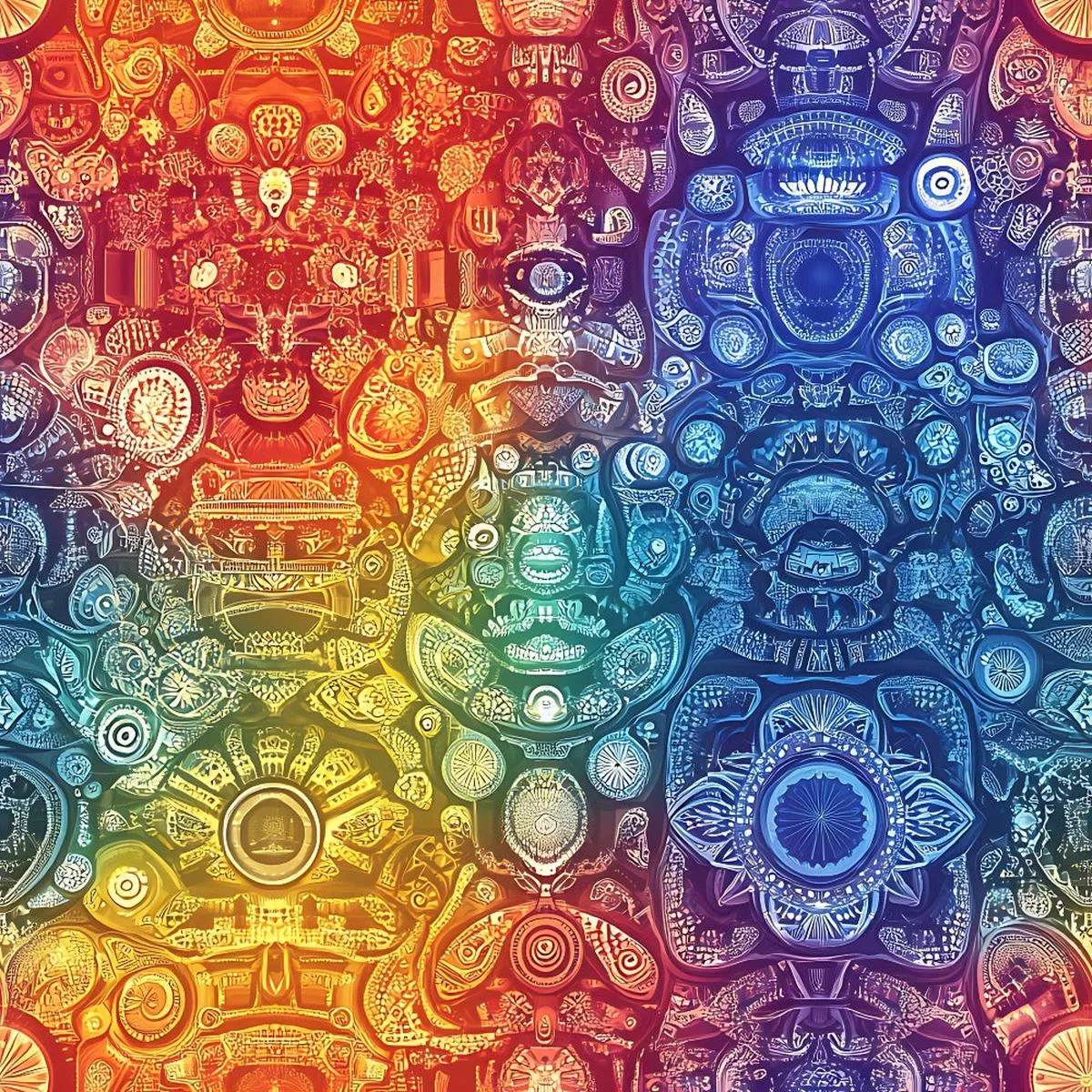 Rainbow Mandala Pattern 3 Quilting Cotton Fabric