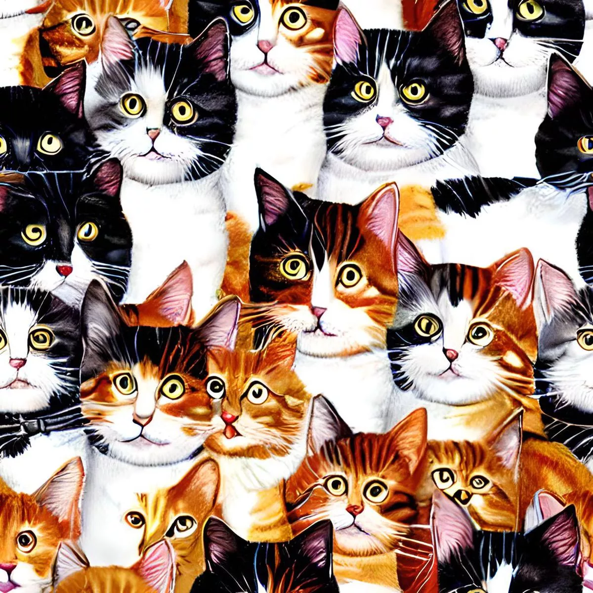 realistic-packed-cats-pattern-1-fabric Realistic Packed Cats Pattern #1 Fabric