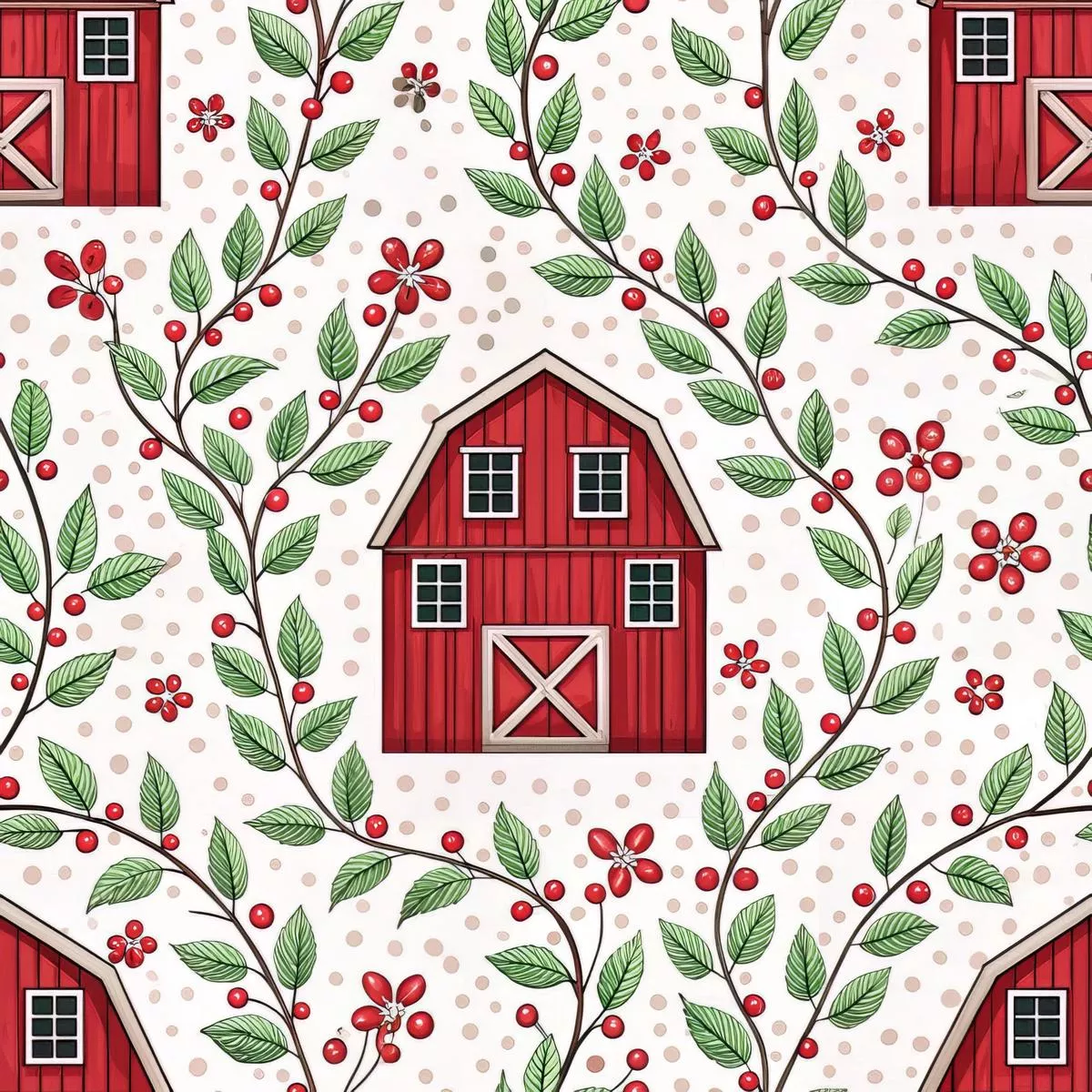 Red Farmhouse Pattern 13 Quilting Cotton Fabric